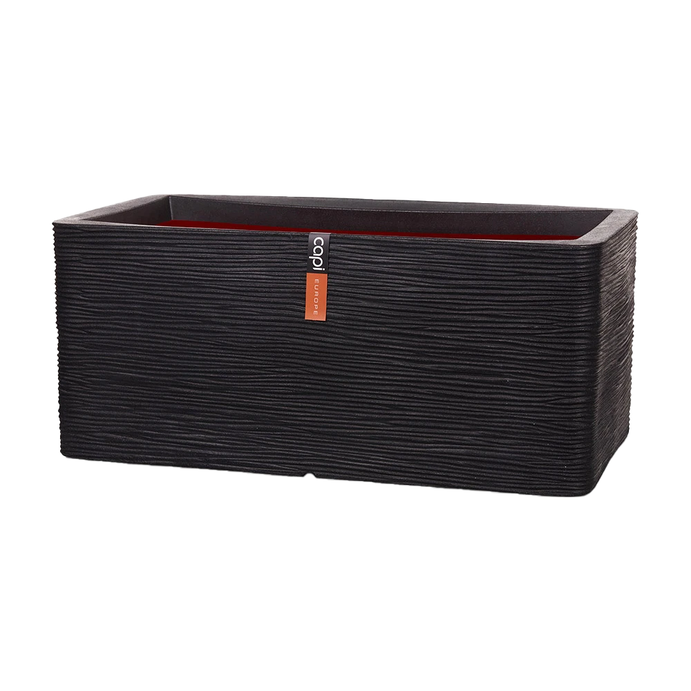 Capi Plantenbak Rechthoek Nature Rib NL - L73 X B39 X H32cm - Zwart 1 Capi Plantenbak Rechthoek Nature Rib NL - L73 X B39 X H32cm - Zwart