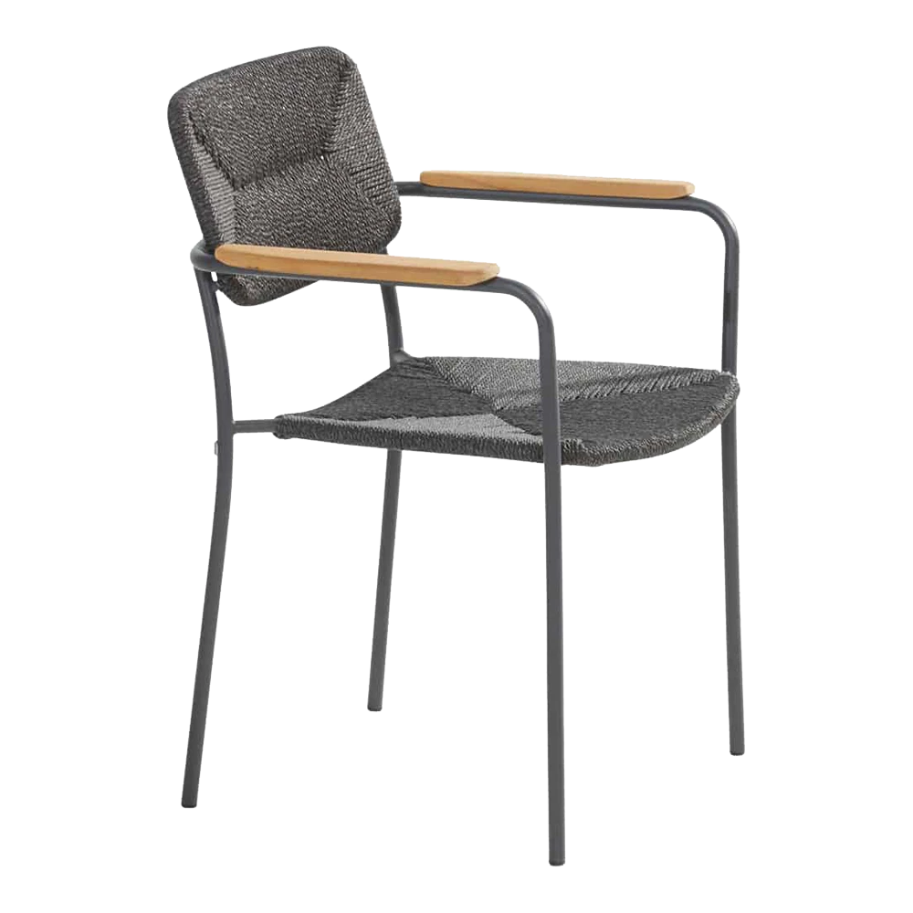 Bora Dining Stoel Met Teak Armleuning - Antraciet 2 Bora Dining Stoel Met Teak Armleuning - Antraciet - Afbeelding 2