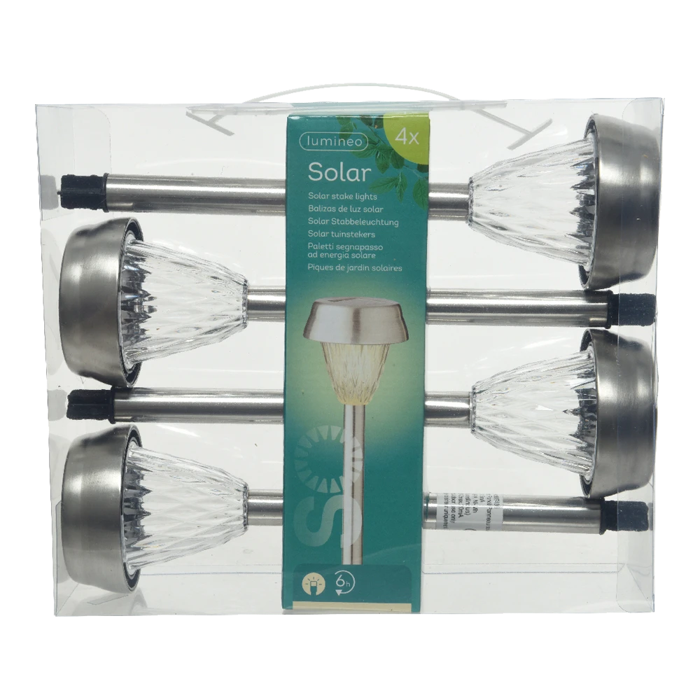 Lumineo LED Solar Tuinlamp - RVS - D8 X H22cm - RVS - 4st.