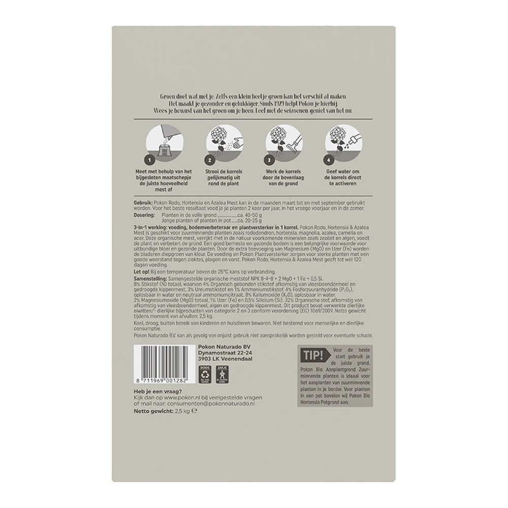 Pokon Rhododendron, Hortensia & Azalea Mest 2,5kg - Tuinplanten Voeding 2 Pokon Rhododendron, Hortensia & Azalea Mest 2,5kg - Tuinplanten Voeding - Afbeelding 2