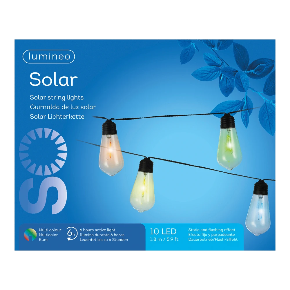 Lumineo Solar Feestverlichting Lichtsnoer - Flashing Effect - 180cm - 10 LEDS - Multi 1 Lumineo Solar Feestverlichting Lichtsnoer - Flashing Effect - 180cm - 10 LEDS - Multi