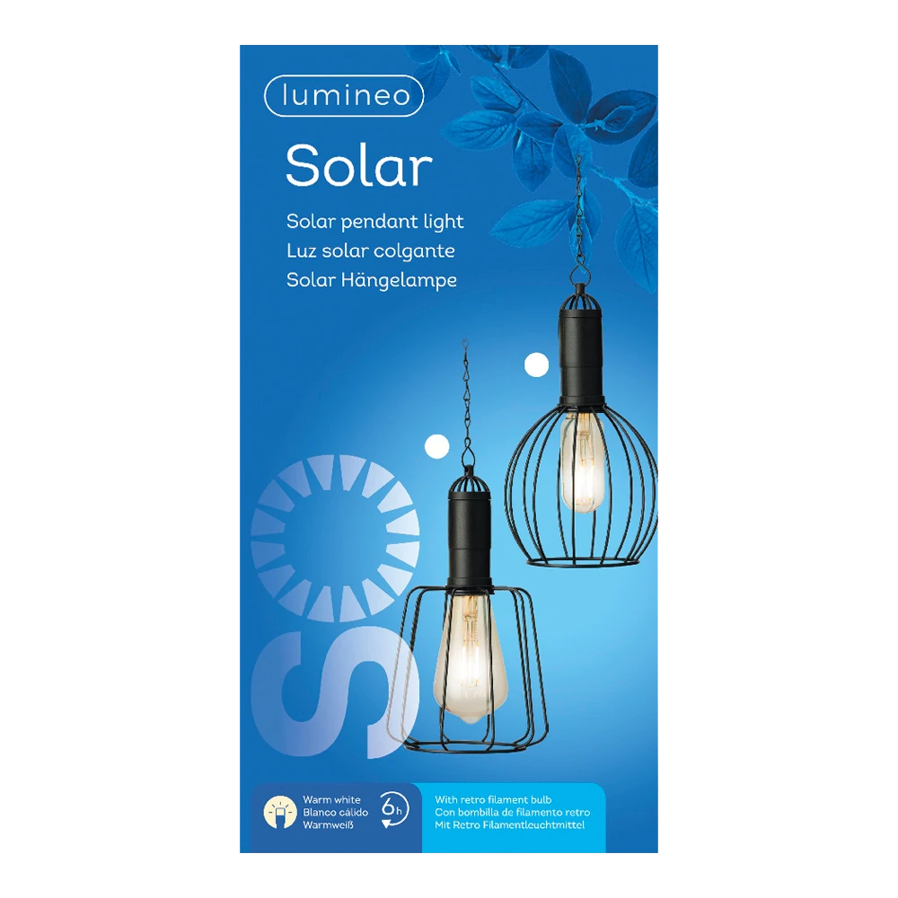Lumineo Solar Hanglamp - LED - D13 X H22cm - Zwart - Assorti 1 Lumineo Solar Hanglamp - LED - D13 X H22cm - Zwart - Assorti